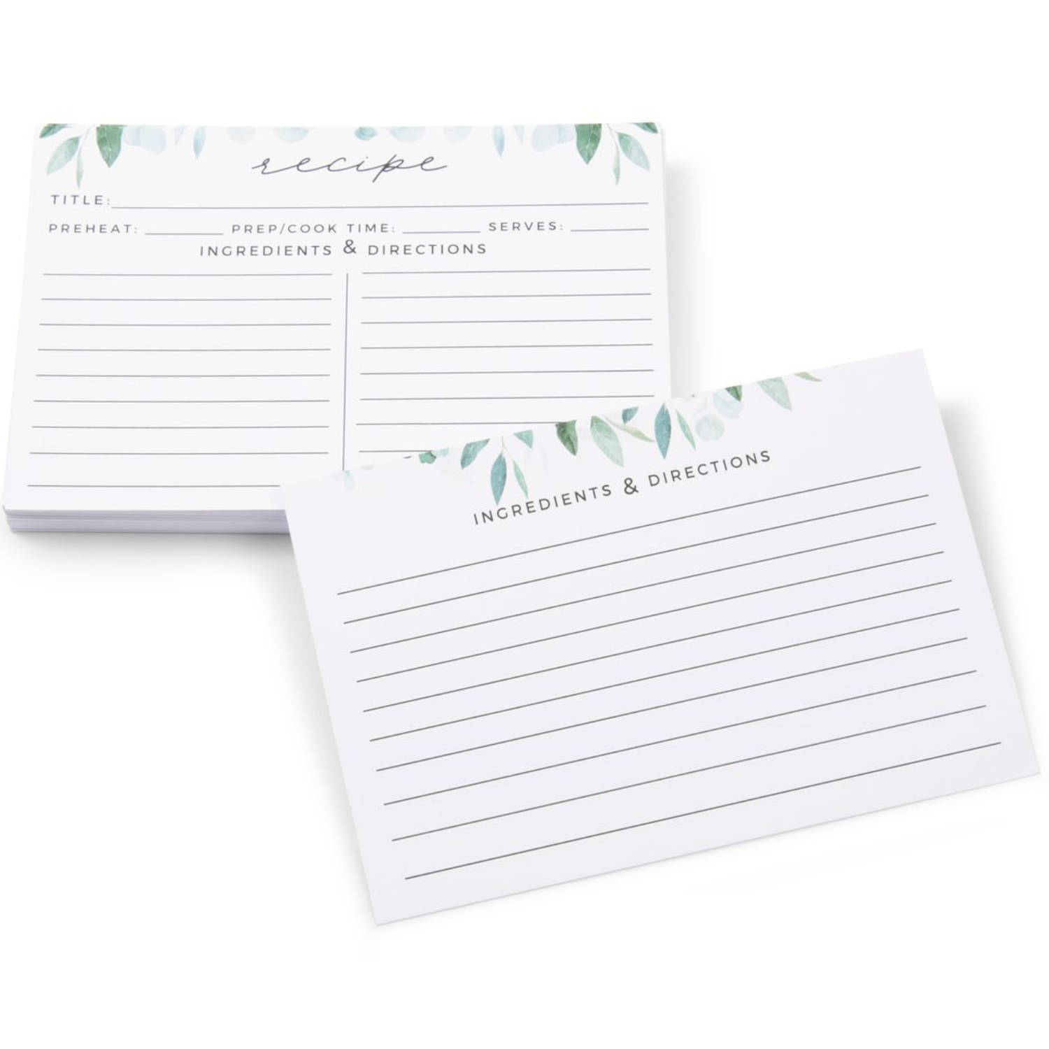 Greenery Modern & Minimalist Recipe Cards (4x6 Recipe Cards 50 Pack)