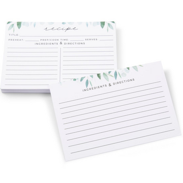 Greenery Modern & Minimalist Recipe Cards (4x6 Recipe Cards 50 Pack)